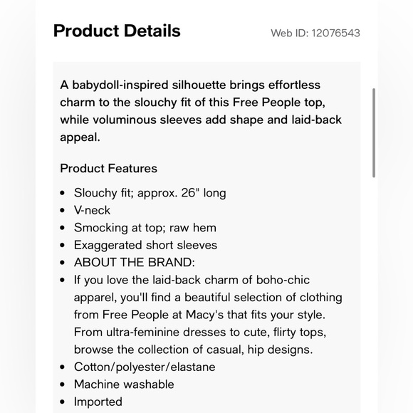 Free people flower power smocked boho top off-white S M - Picture 8 of 8